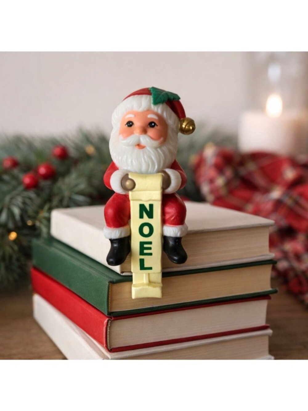 Vintage Santa Claus Shelf Mantel Sitter Stocking Holder Noel Christmas Decor
